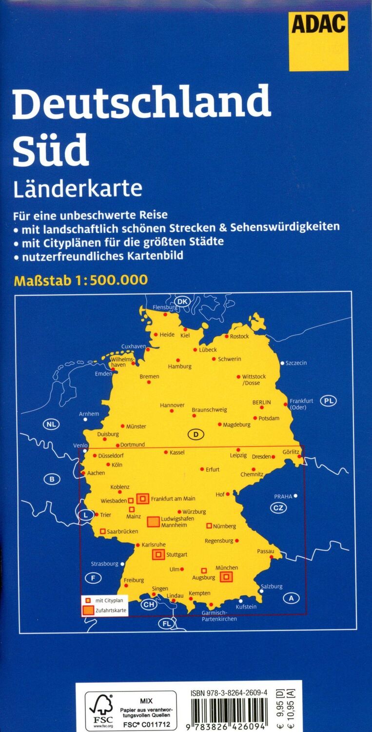 Bild: 9783826426094 | ADAC Länderkarte Deutschland Süd 1:500.000 | (Land-)Karte | 1 S.