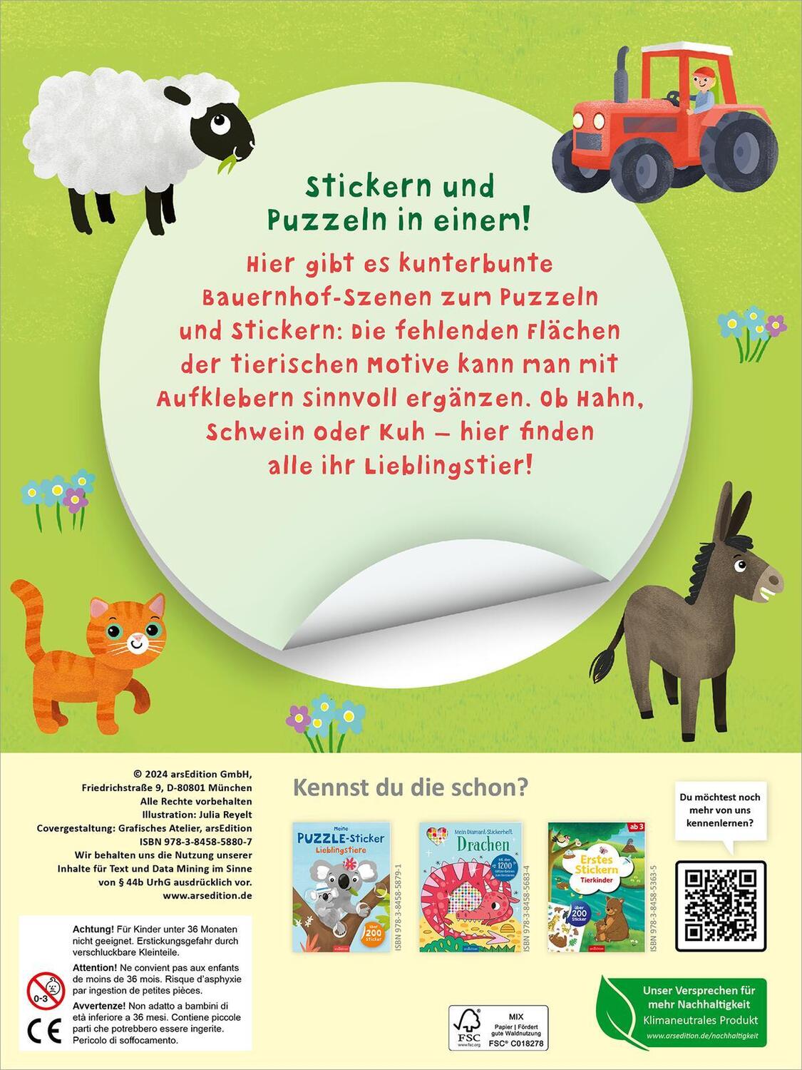 Rückseite: 9783845858807 | Meine Puzzle-Sticker - Bauernhof | Über 200 Sticker | Julia Reyelt
