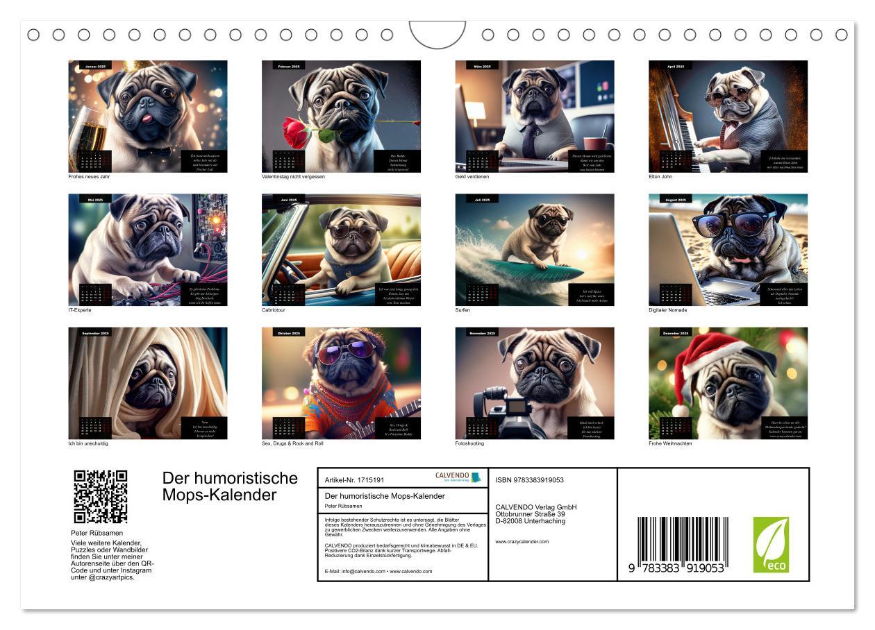 Bild: 9783383919053 | Der humoristische Mops-Kalender (Wandkalender 2025 DIN A4 quer),...