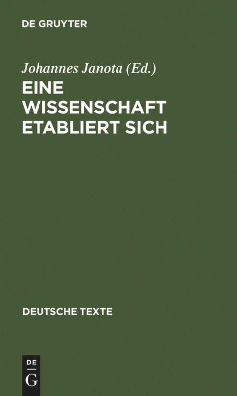 Cover: 9783484190528 | Eine Wissenschaft etabliert sich | 1810-1870 | Johannes Janota | Buch