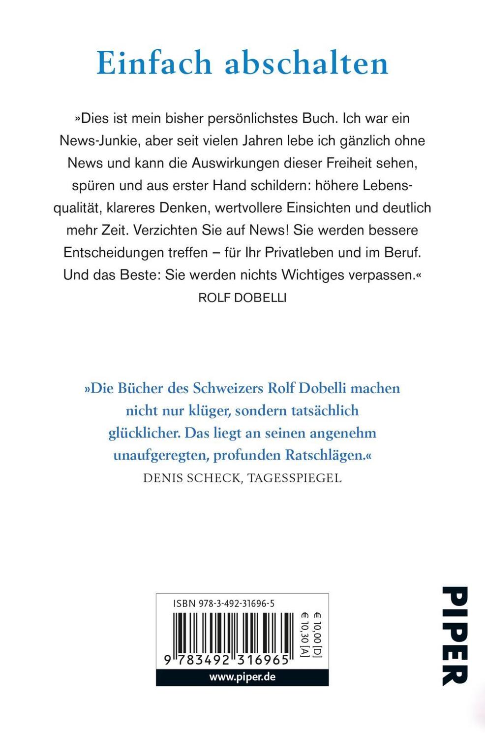 Rückseite: 9783492316965 | Die Kunst des digitalen Lebens | Rolf Dobelli | Taschenbuch | Deutsch