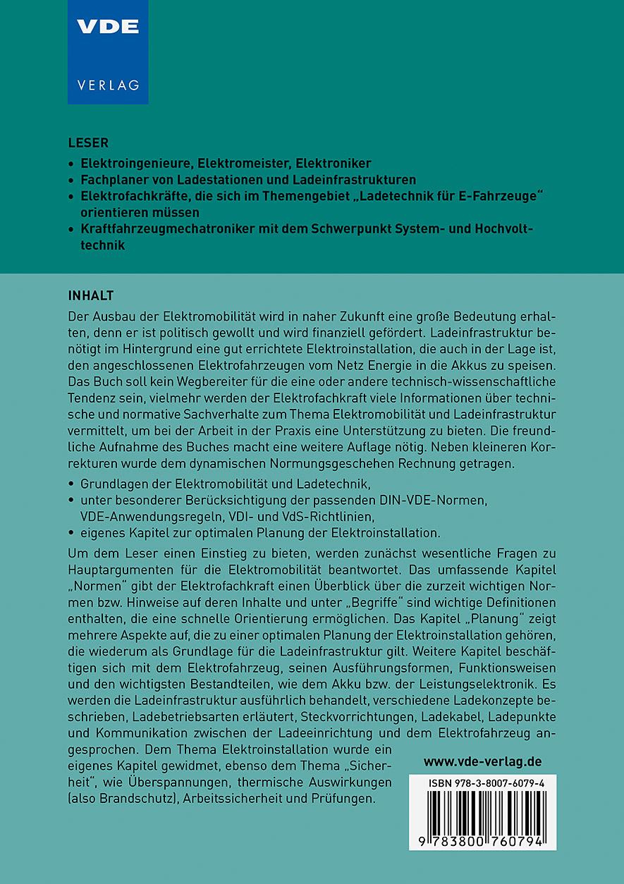 Rückseite: 9783800760794 | Elektroinstallation und Ladeinfrastruktur der Elektromobilität | Buch