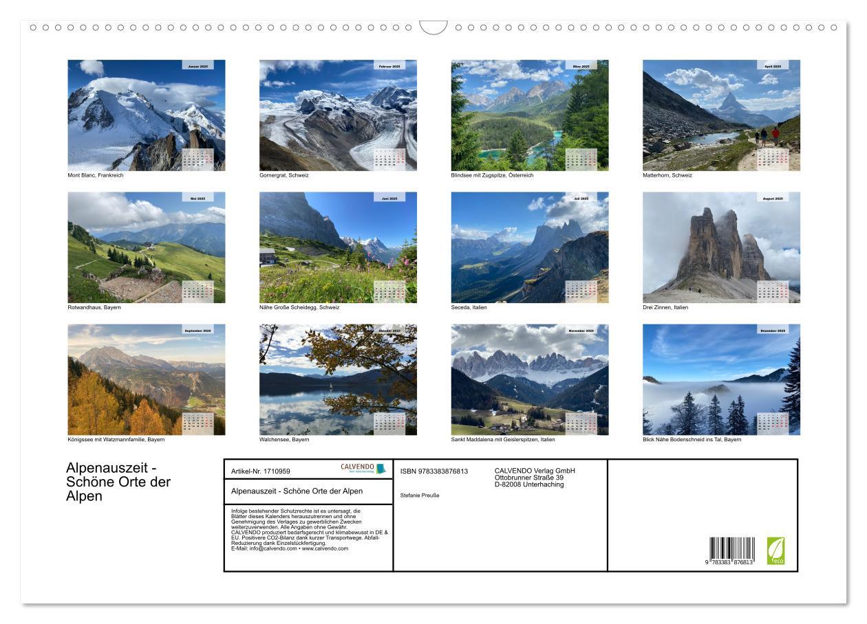 Bild: 9783383876813 | Alpenauszeit - Schöne Orte der Alpen (Wandkalender 2025 DIN A2...