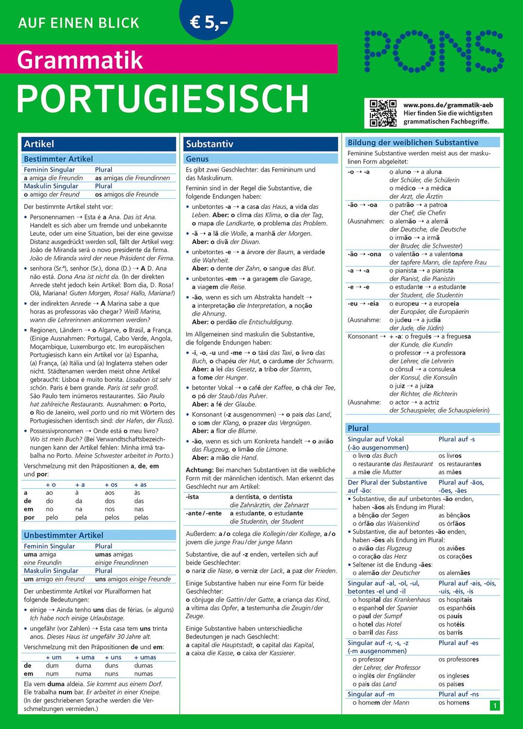 Cover: 9783125627970 | PONS Grammatik auf einen Blick Portugiesisch | Taschenbuch | Deutsch