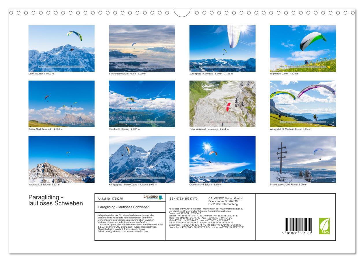 Bild: 9783435337170 | Paragliding - lautloses Schweben (Wandkalender 2025 DIN A3 quer),...