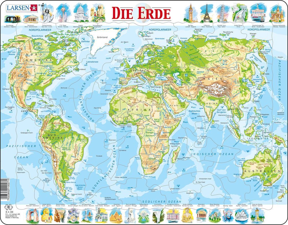 Cover: 7023852100271 | Puzzle - Die Erde (physisch) | Puzzle | Larsen | EAN 7023852100271