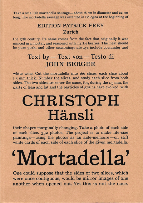 Cover: 9783905509717 | Christoph Hänsli 'Mortadella' | Dt/engl/ital | Hänsli | Taschenbuch