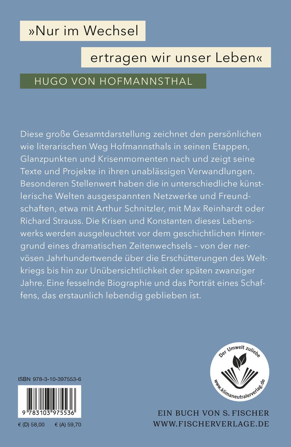 Rückseite: 9783103975536 | Hugo von Hofmannsthal: Grenzenlose Verwandlung | Biographie | Buch