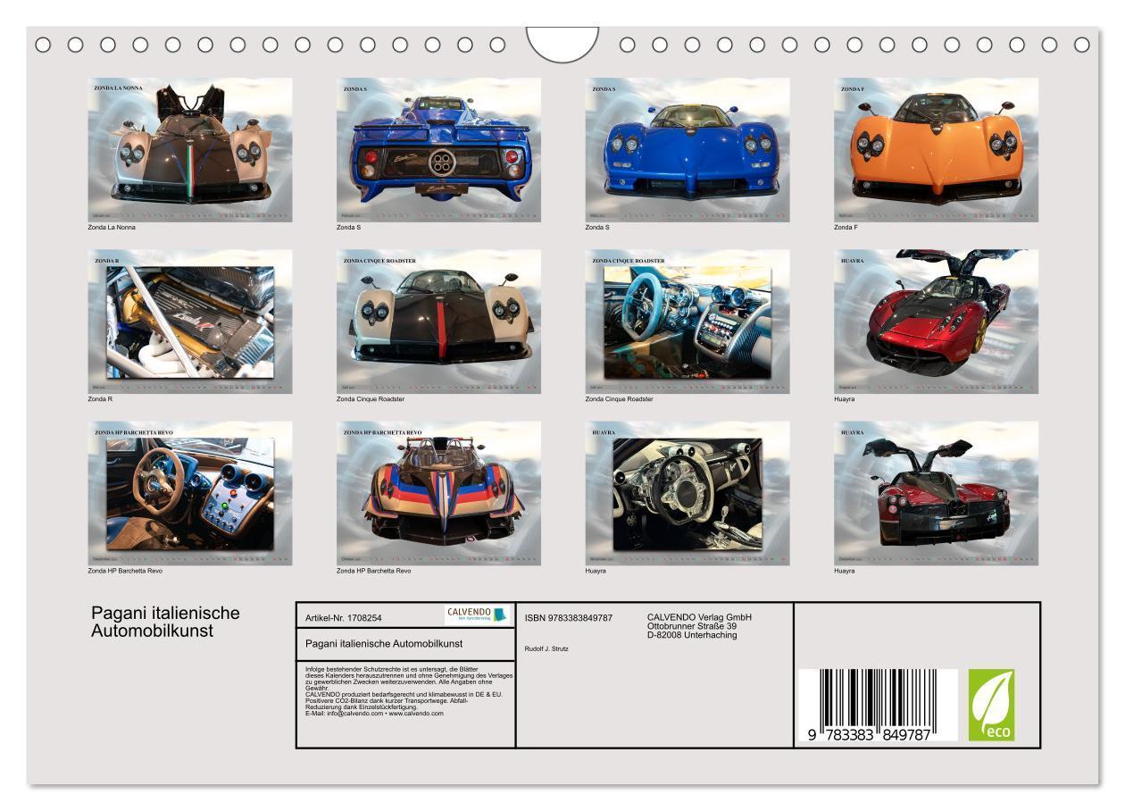 Bild: 9783383849787 | Pagani italienische Automobilkunst (Wandkalender 2025 DIN A4 quer),...