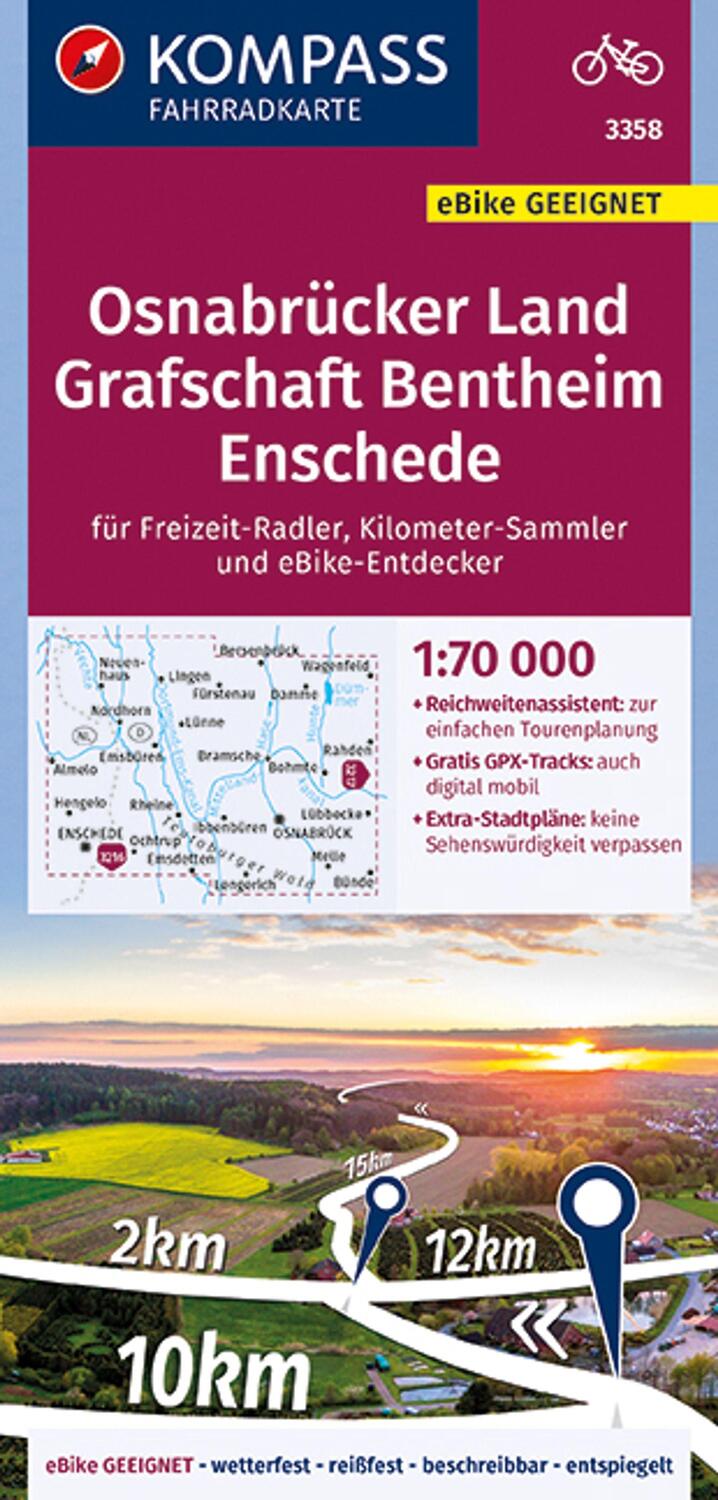 Cover: 9783991211471 | KOMPASS Fahrradkarte 3358 Osnabrücker Land, Grafschaft Bentheim,...