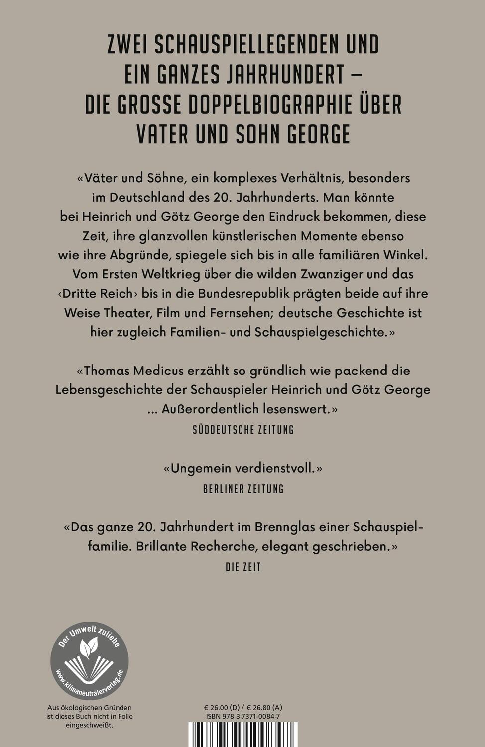 Rückseite: 9783737100847 | Heinrich und Götz George | Zwei Leben | Thomas Medicus | Buch | 2020