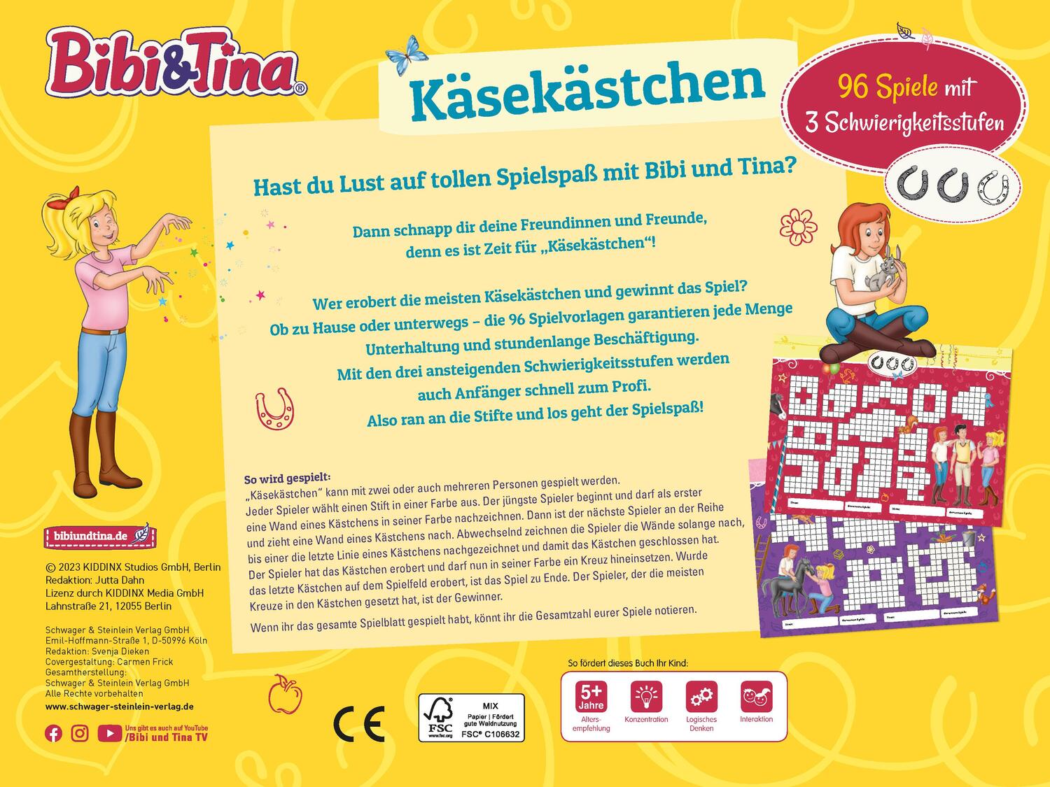 Rückseite: 9783849944414 | Bibi &amp; Tina Käsekästchen Spieleblock | Schwager &amp; Steinlein Verlag