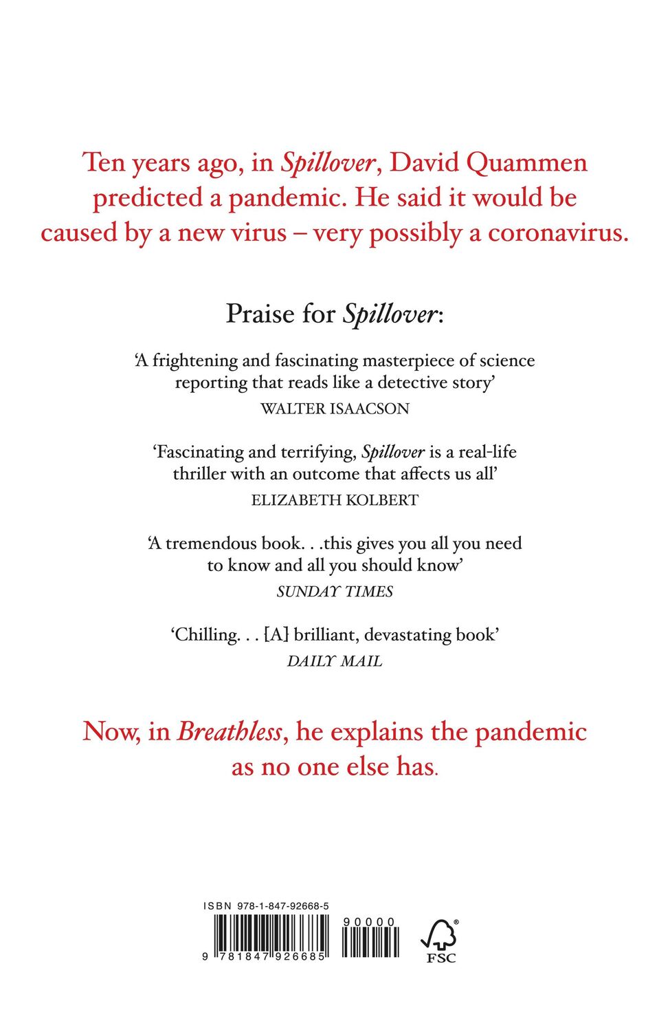 Rückseite: 9781847926685 | Breathless | The Scientific Race to Defeat a Deadly Virus | Quammen