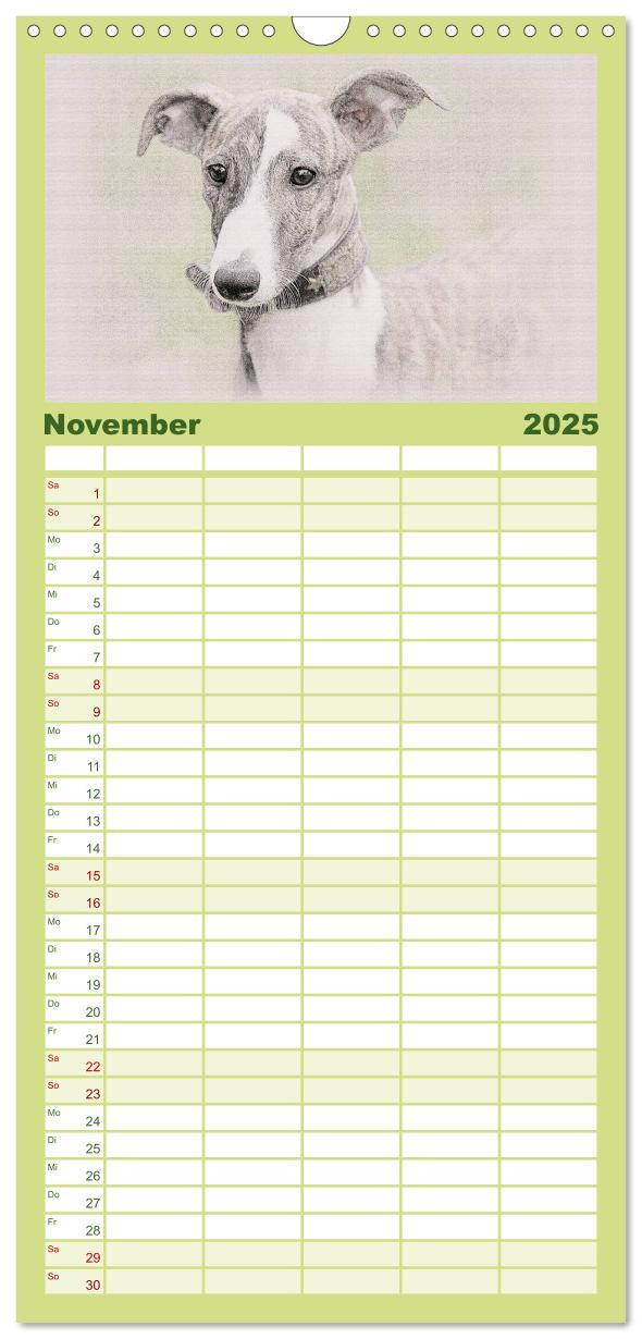 Bild: 9783457121146 | Familienplaner 2025 - Whippet 2025 mit 5 Spalten (Wandkalender, 21...