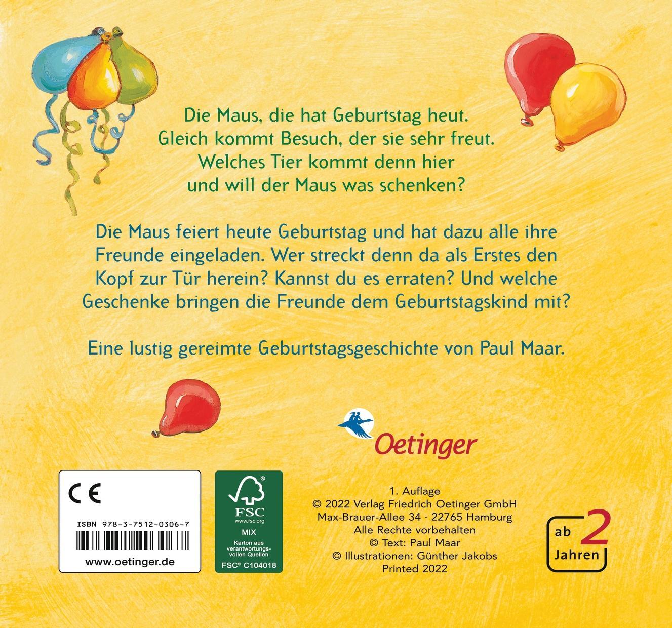 Rückseite: 9783751203067 | Die Maus, die hat Geburtstag heut | Paul Maar | Buch | PAPPE | 14 S.