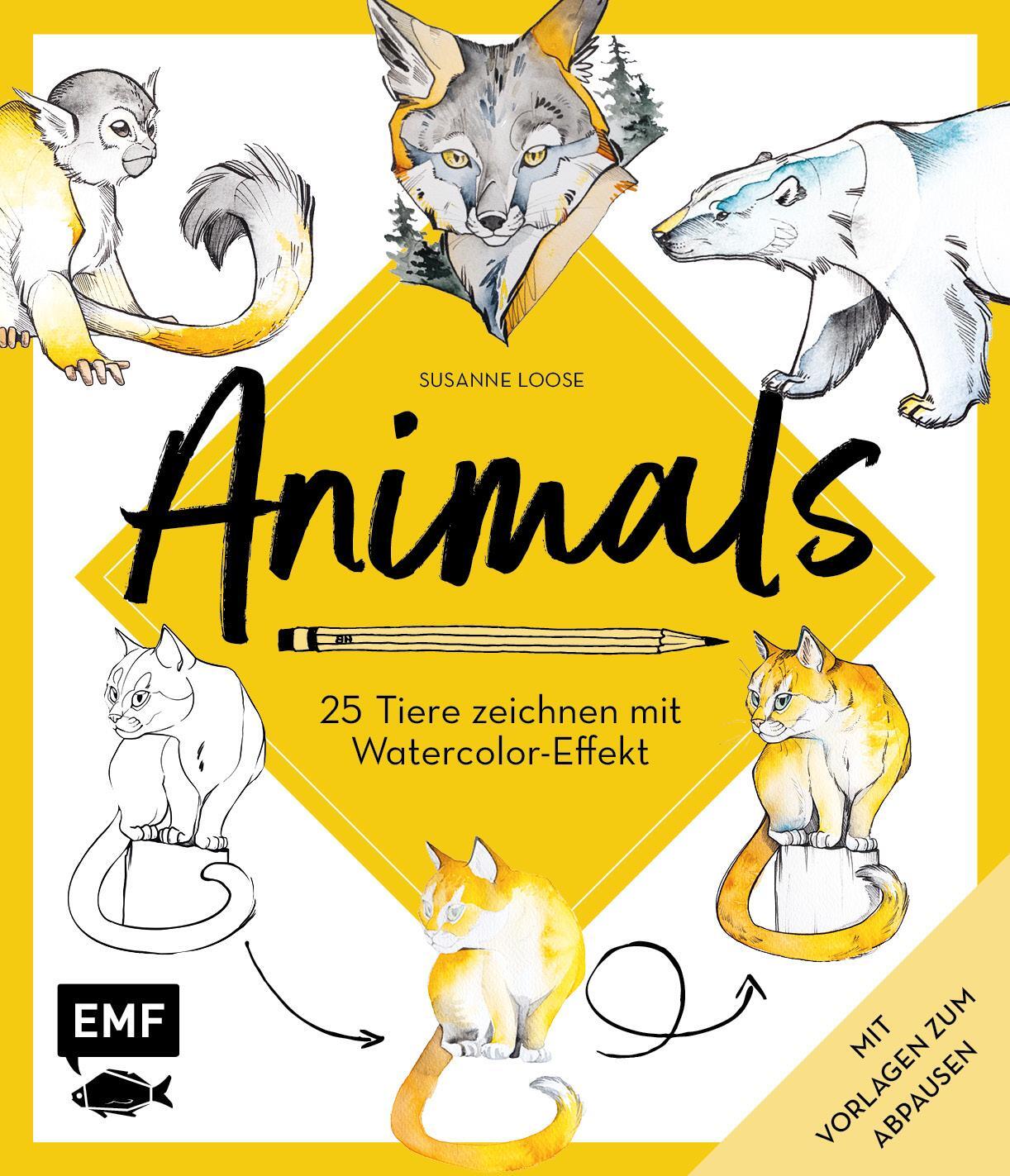 Cover: 9783745904222 | Animals - 25 Tiere zeichnen mit Watercolor-Effekt | Susanne Loose