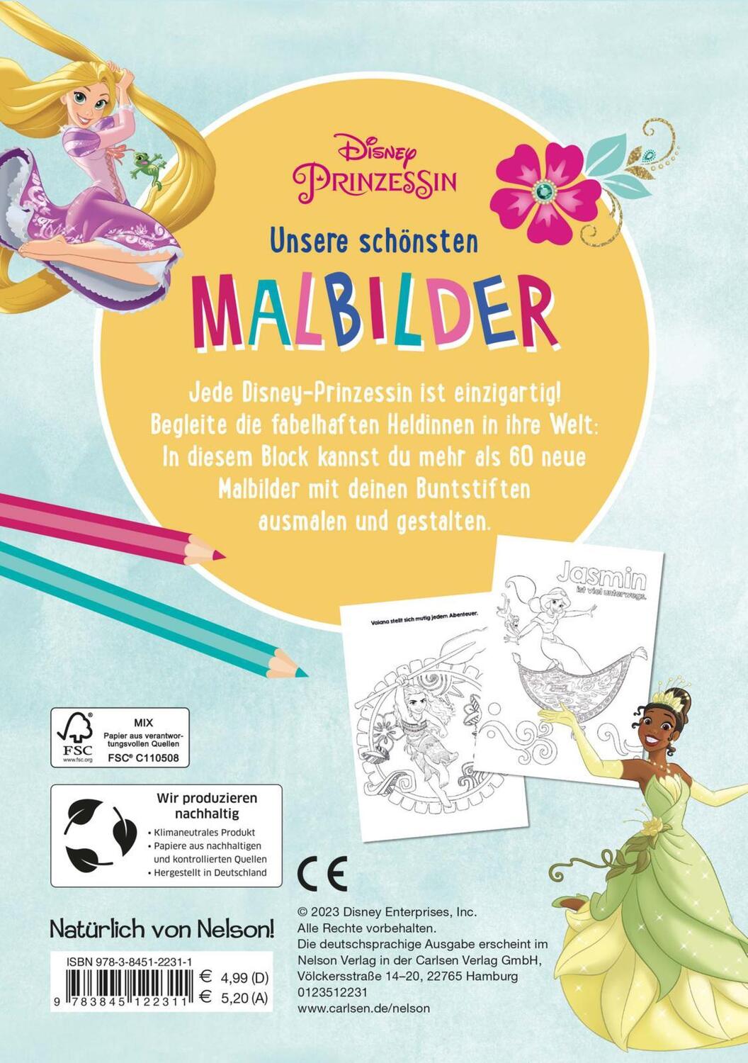 Rückseite: 9783845122311 | Disney Prinzessin: Unsere schönsten Malbilder | Taschenbuch | Malblock