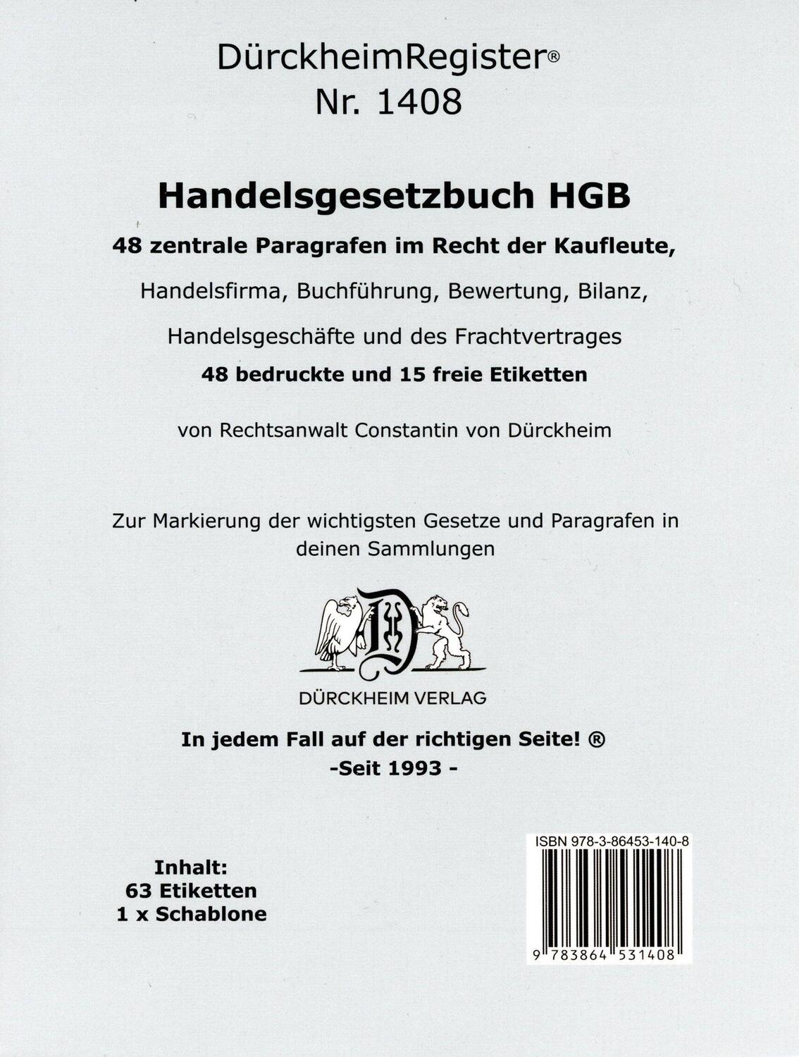 Cover: 9783864531408 | DürckheimRegister® HGB im dtv (2022) | Constantin von Dürckheim | 1 S.