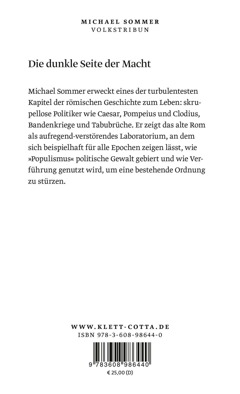 Rückseite: 9783608986440 | Volkstribun | Michael Sommer | Buch | 336 S. | Deutsch | 2023
