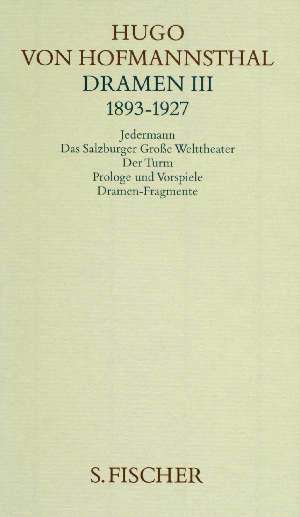 Cover: 9783100315434 | Dramen III. 1893-1927 | Hugo von Hofmannsthal | Buch | 638 S. | 1986