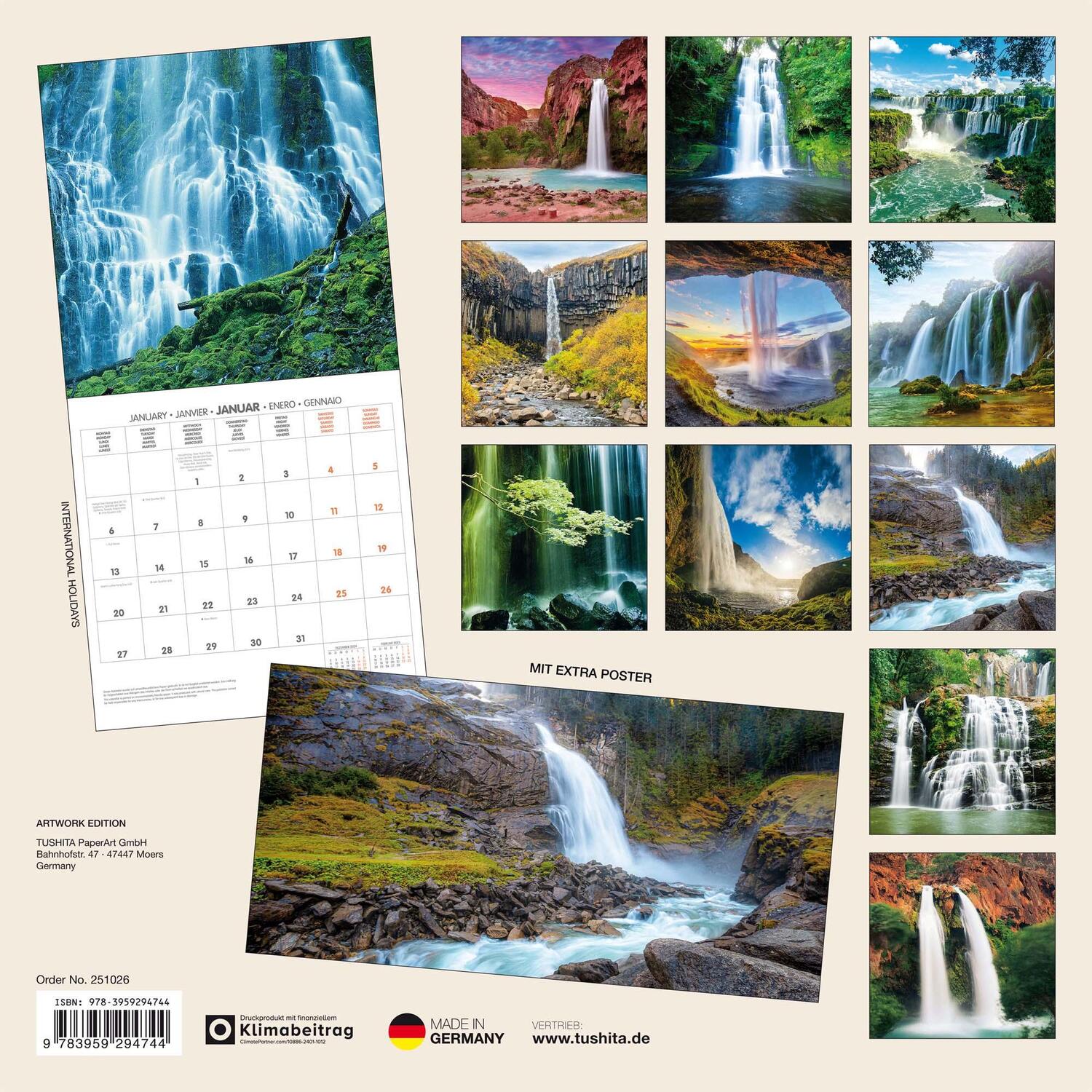 Rückseite: 9783959294744 | Wasserfälle 2025 | Kalender 2025 | Kalender | Artwork Edition | 28 S.