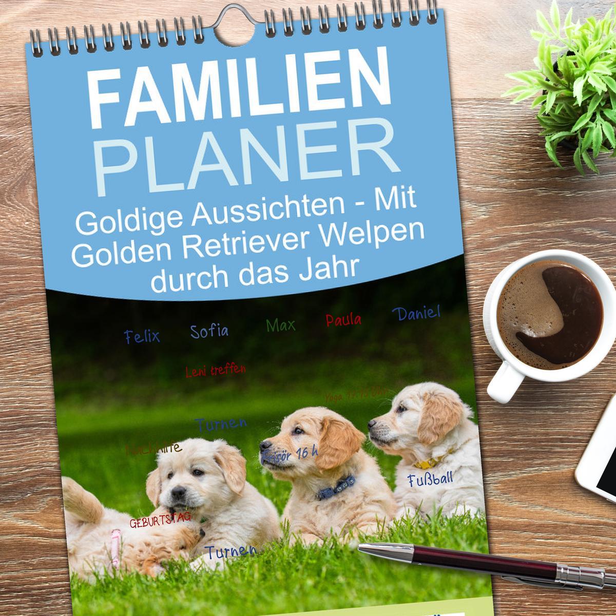 Bild: 9783457095133 | Familienplaner 2025 - Goldige Aussichten - Mit Golden Retriever...