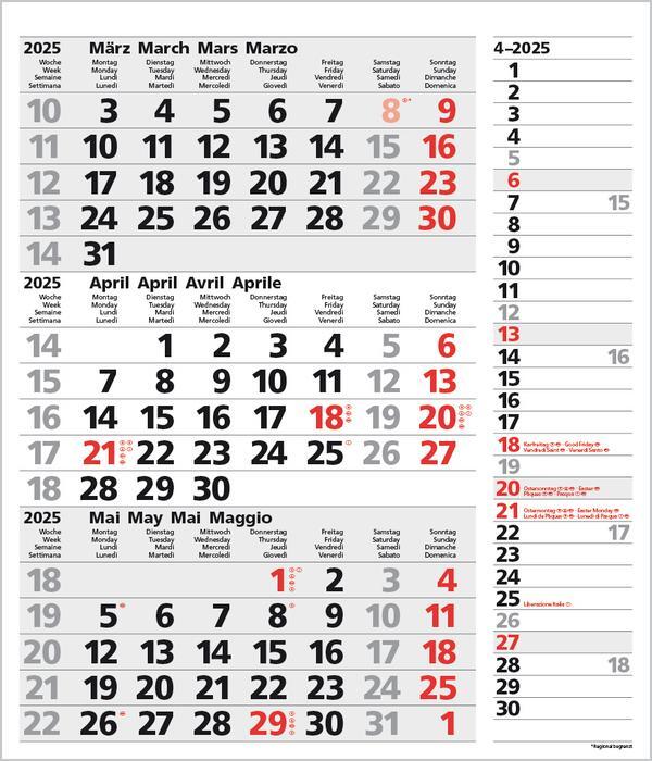 Bild: 9783731877554 | 3-Monats-Planer Combi Grau 2025 | Verlag Korsch | Kalender | 12 S.