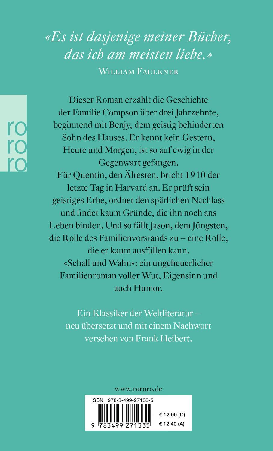 Rückseite: 9783499271335 | Schall und Wahn | William Faulkner | Taschenbuch | Deutsch | 2015