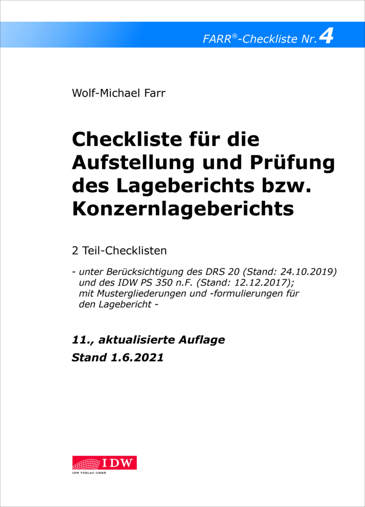 Cover: 9783802125836 | Checkliste 4 für die Aufstellung und Prüfung des Lageberichts bzw....