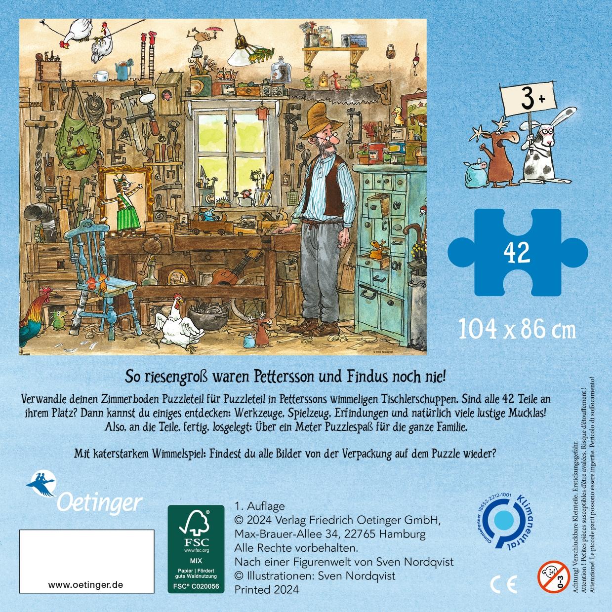 Rückseite: 4260512187477 | Pettersson und Findus. Riesen-Puzzle. Petterssons Tischlerschuppen....