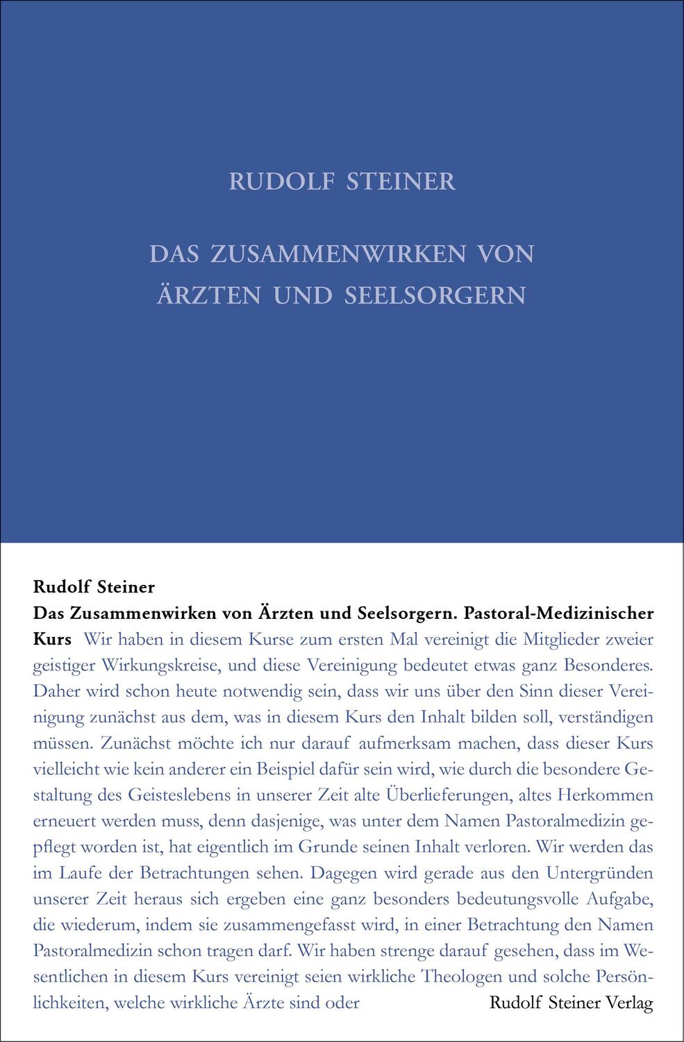 Cover: 9783727431821 | Das Zusammenwirken von Ärzten und Seelsorgern | Rudolf Steiner | Buch
