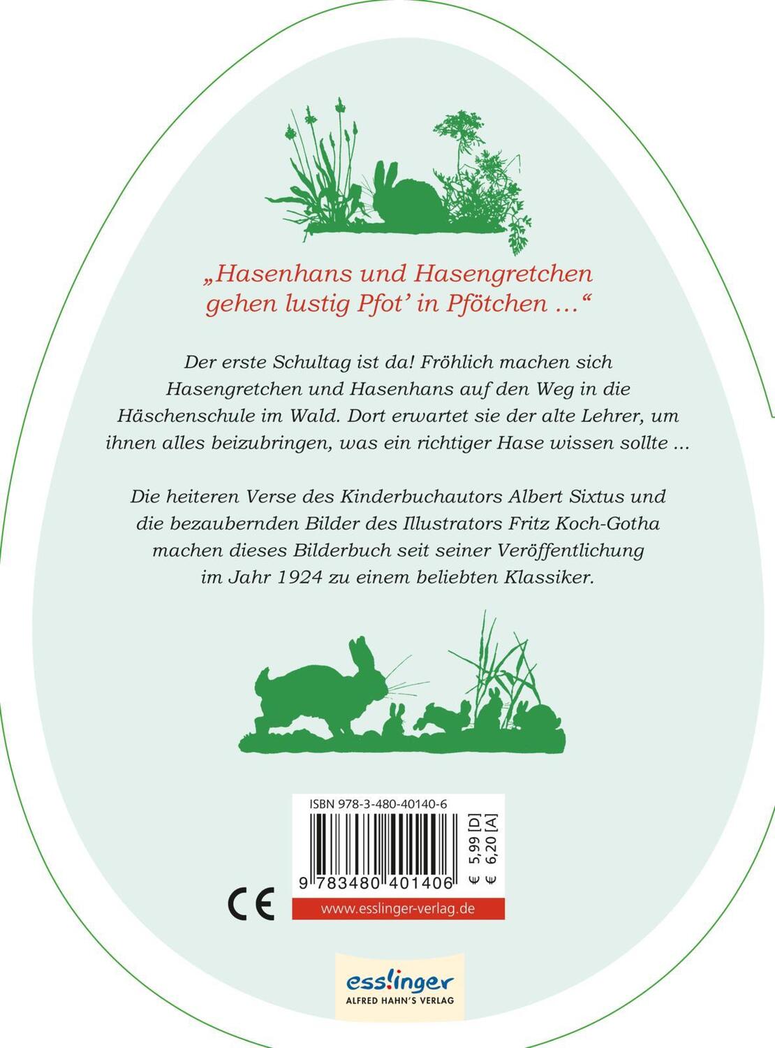 Rückseite: 9783480401406 | Die Häschenschule: Pappbilderbuch in Ei-Form | Albert Sixtus | Buch