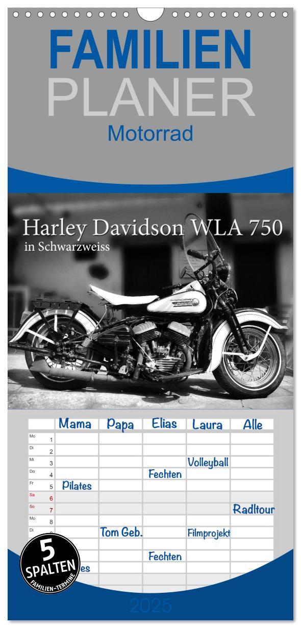 Cover: 9783457107751 | Familienplaner 2025 - Harley Davidson WLA 750 in Schwarzweiss mit 5...