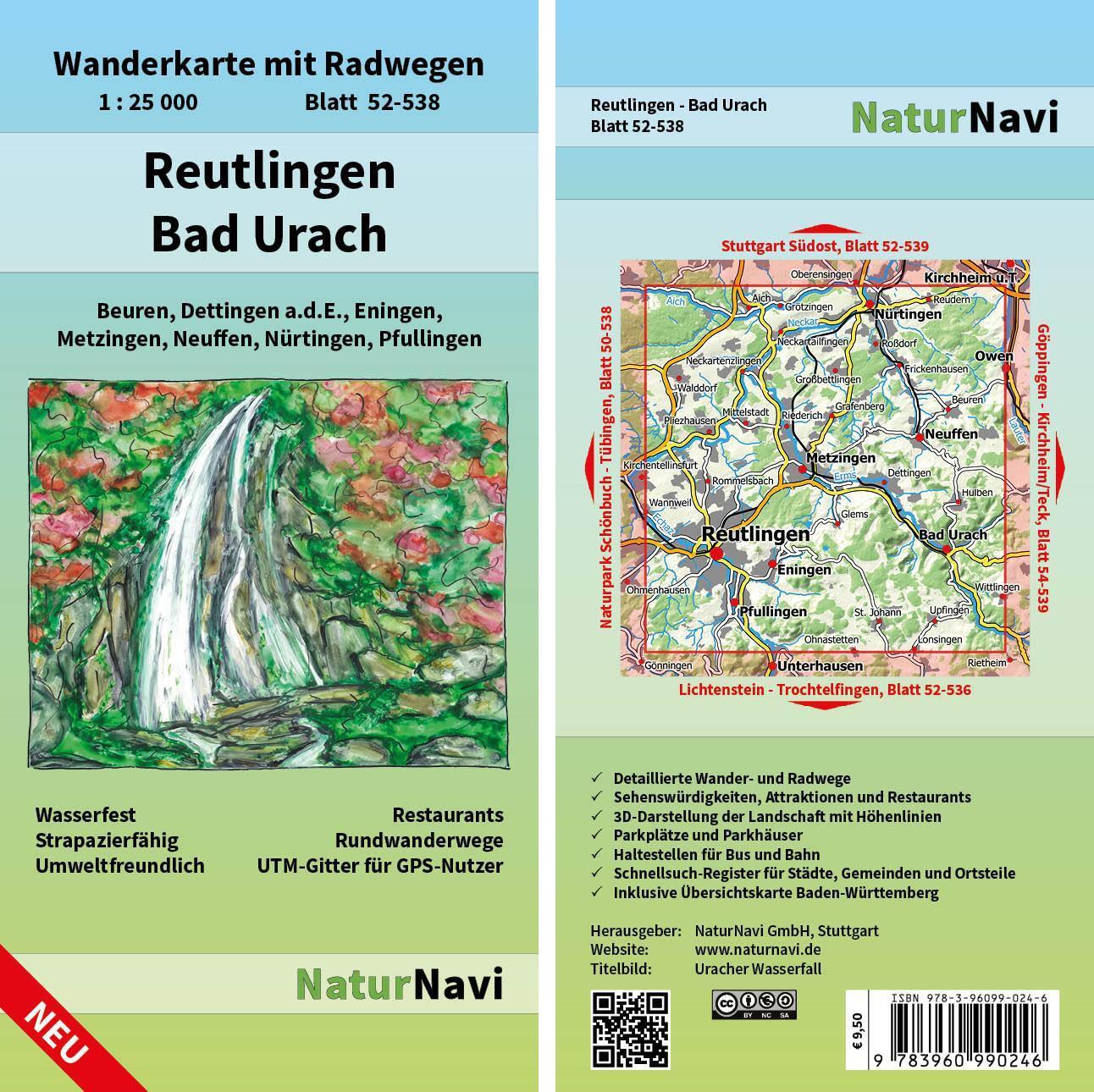 Cover: 9783960990246 | Reutlingen - Bad Urach 1 : 25 000, Blatt 52-538 | (Land-)Karte | 2017