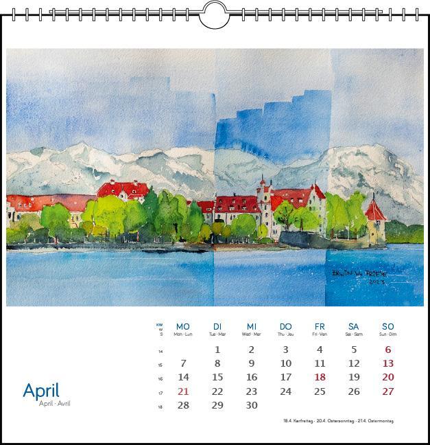 Bild: 9783861924128 | Bodensee Aquarell 2025 | Postkarten-Tischkalender | Erwin W Friese