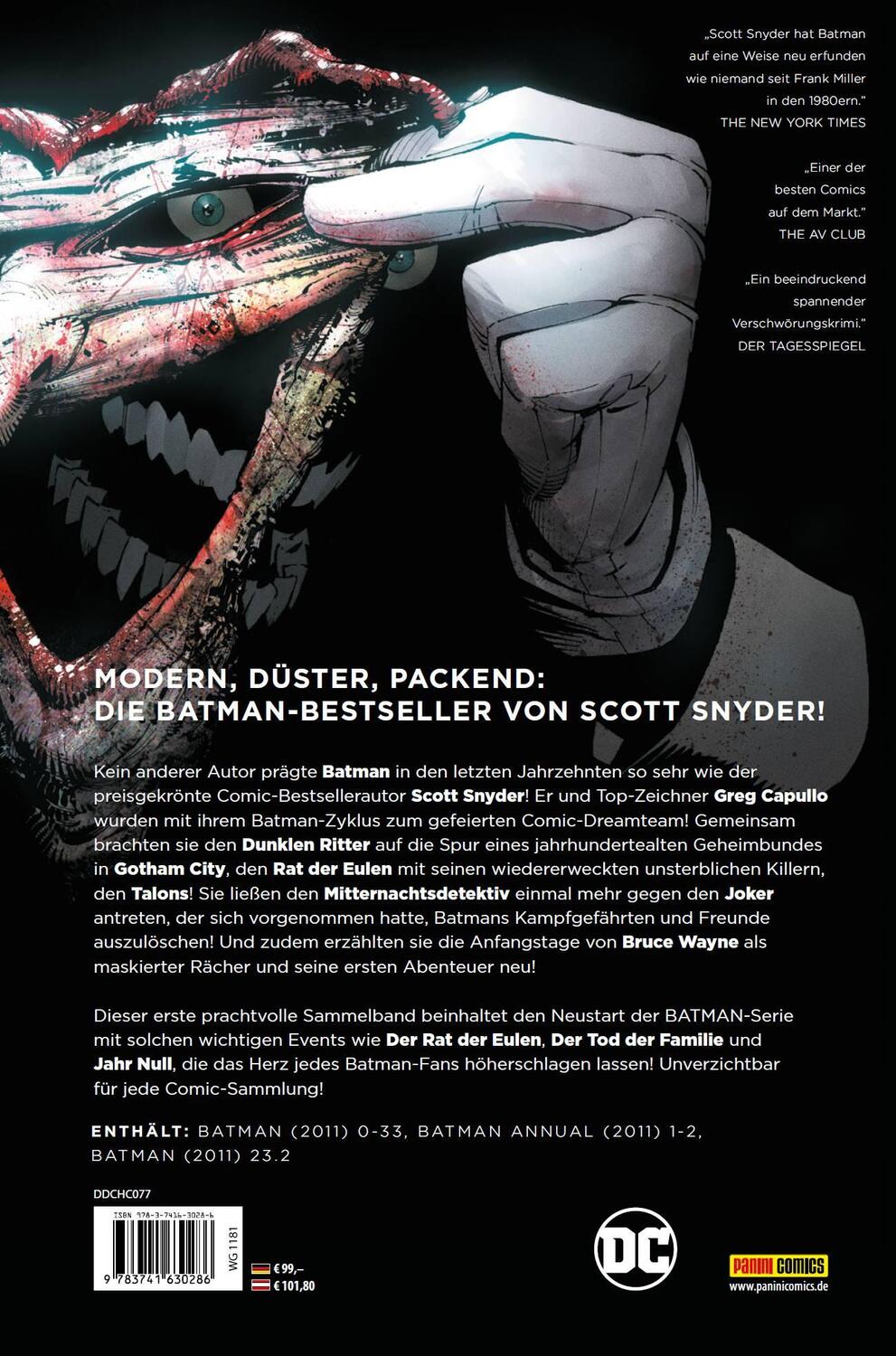 Rückseite: 9783741630286 | Batman von Scott Snyder und Greg Capullo (Deluxe Edition) | Buch