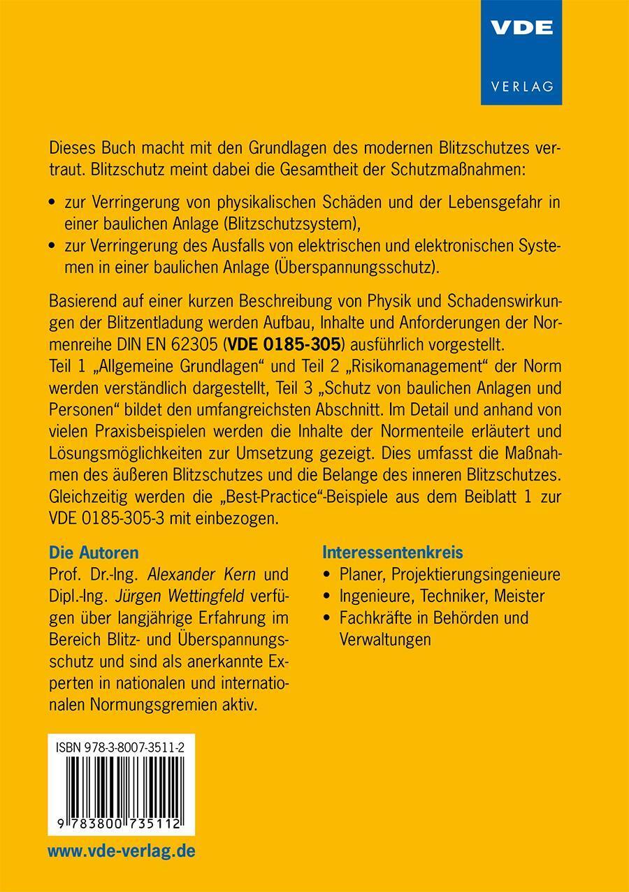 Rückseite: 9783800735112 | Blitzschutzsysteme 1 | Jürgen Wettingfeld (u. a.) | Taschenbuch | 2014