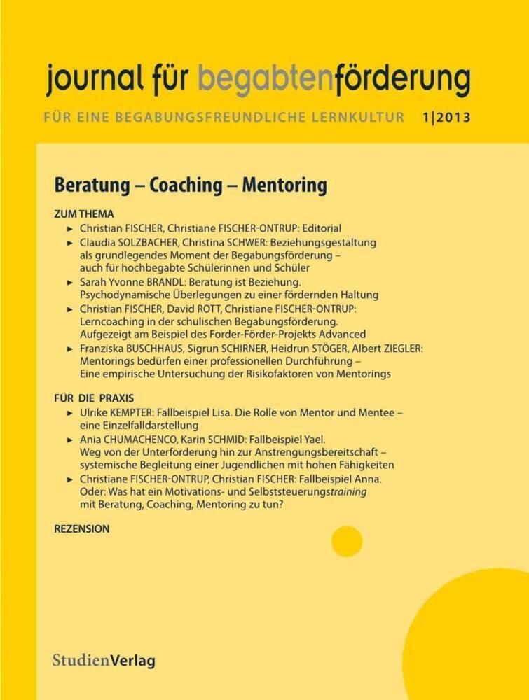 Cover: 9783706552509 | journal für begabtenförderung 1/2013 | Beratung - Coaching - Mentoring