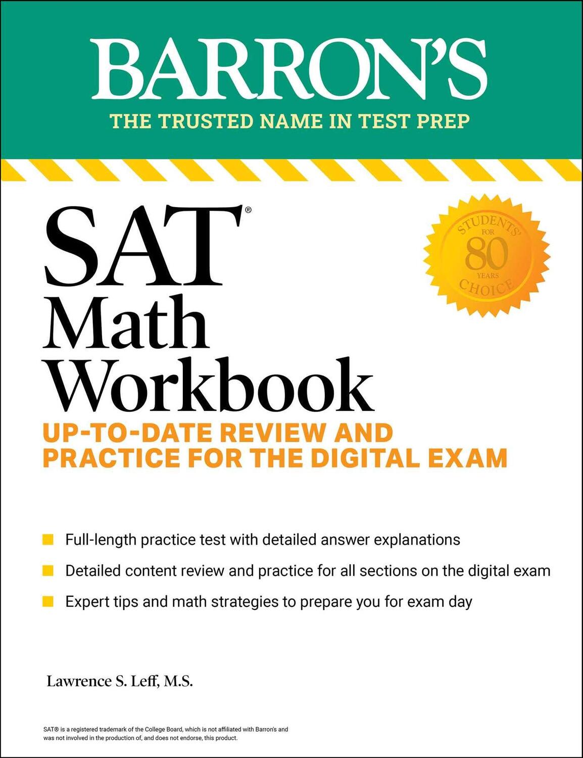 Cover: 9781506291550 | SAT Math Workbook: Up-To-Date Practice for the Digital Exam | Leff