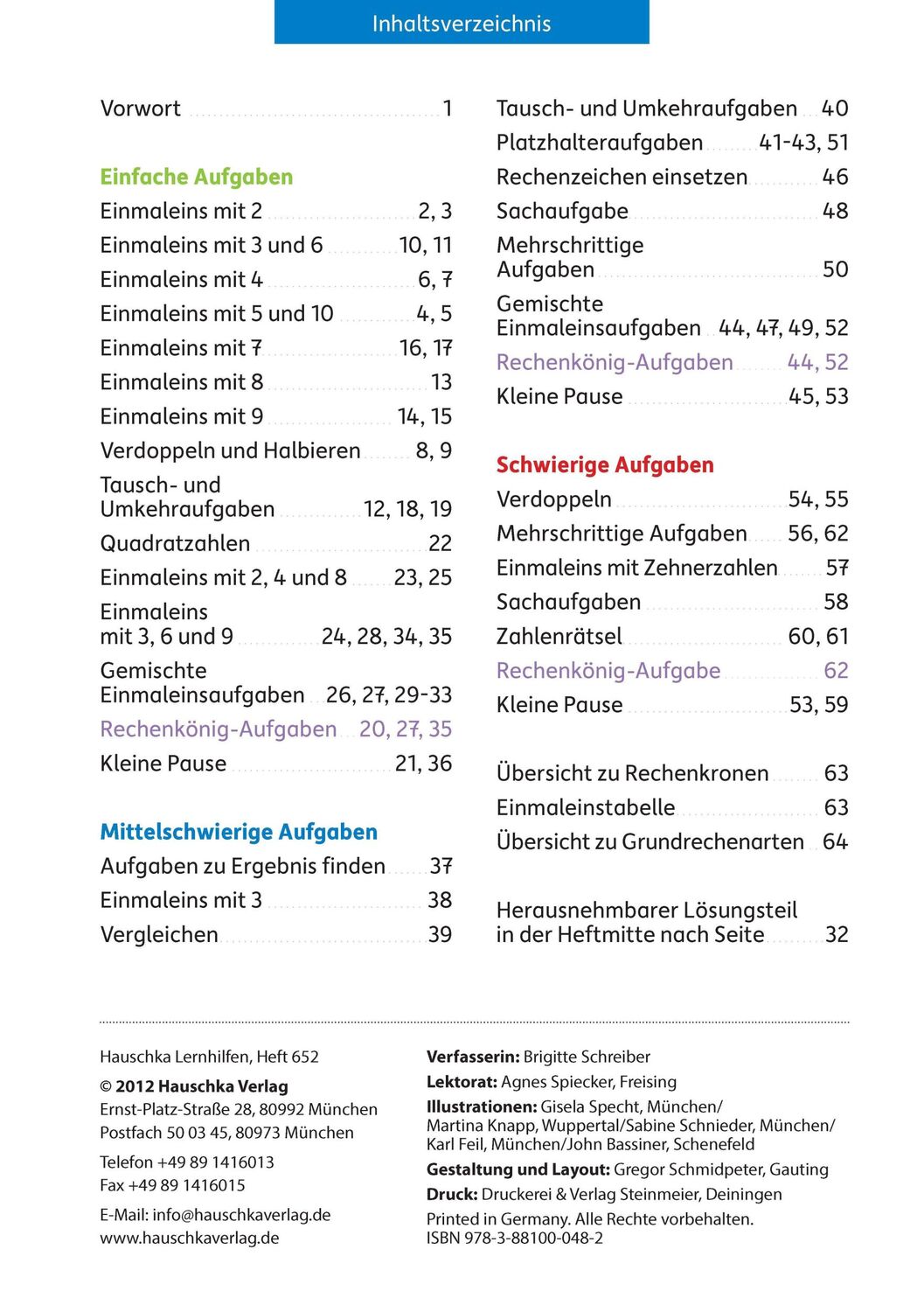 Bild: 9783881000482 | Einmaleins Mathematik 2./3. Klasse | Brigitte Schreiber | Broschüre