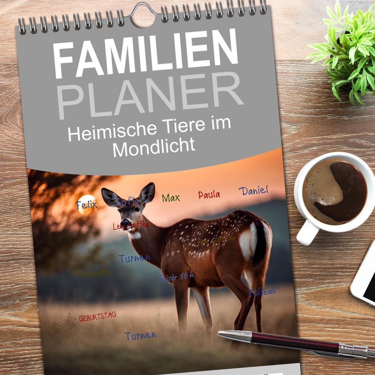 Bild: 9783457193891 | Familienplaner 2025 - Heimische Tiere im Mondlicht mit 5 Spalten...