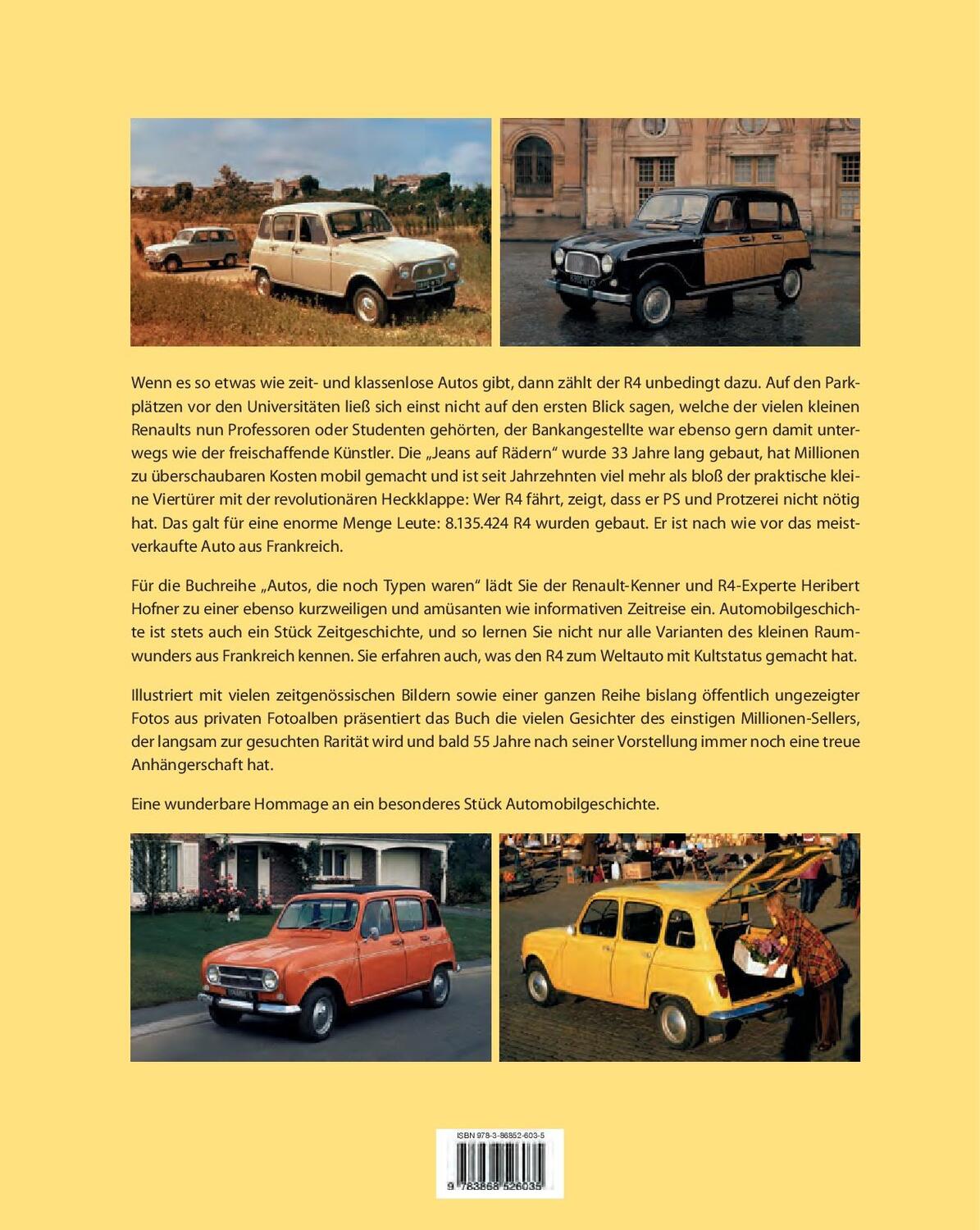 Rückseite: 9783868526035 | Renault R4 / Alle Modelle von 1961 bis 1992 | Heribert Hofner | Buch