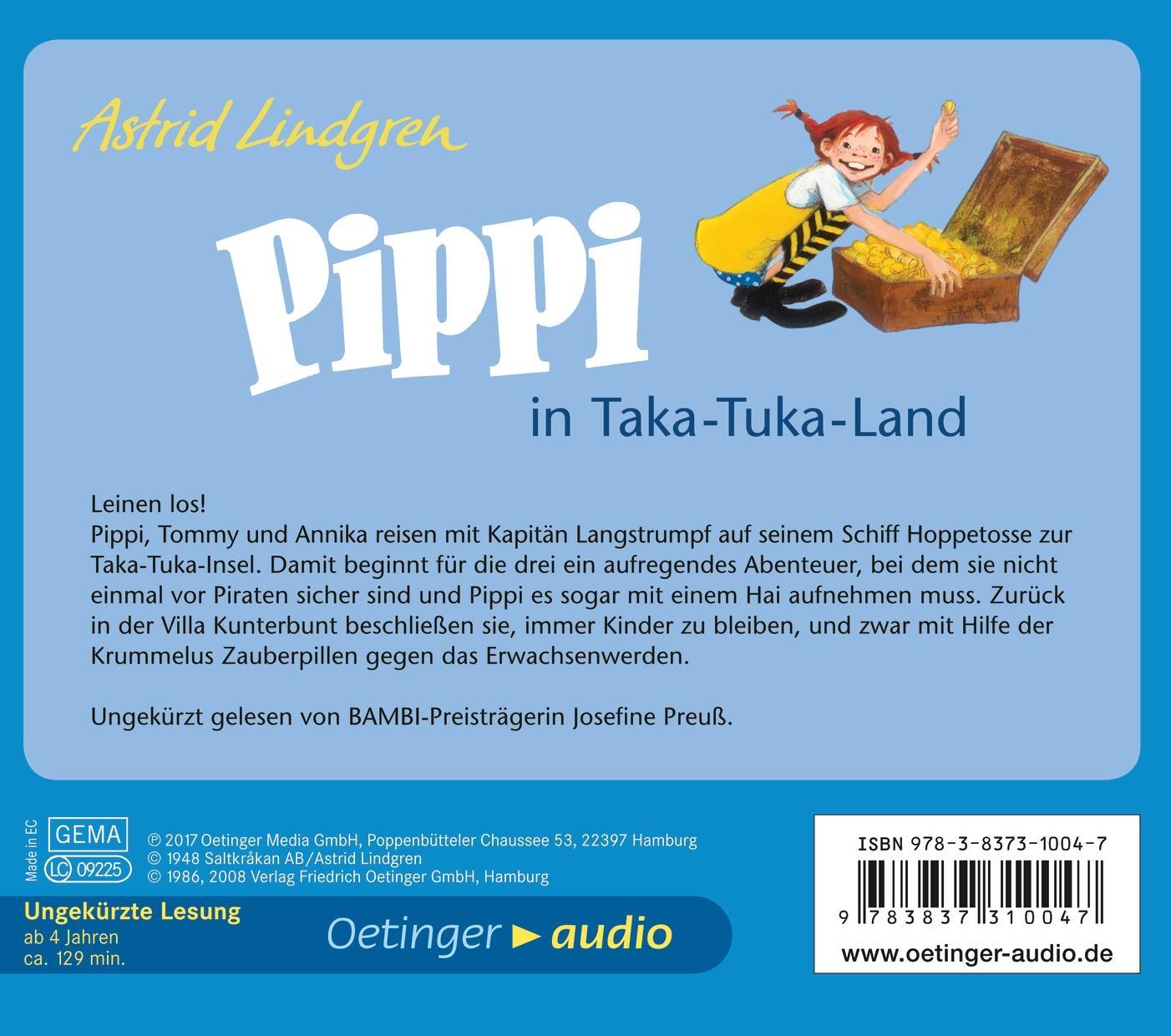 Rückseite: 9783837310047 | Pippi in Taka-Tuka-Land (2 CD) | Ungekürzte Lesung | Astrid Lindgren