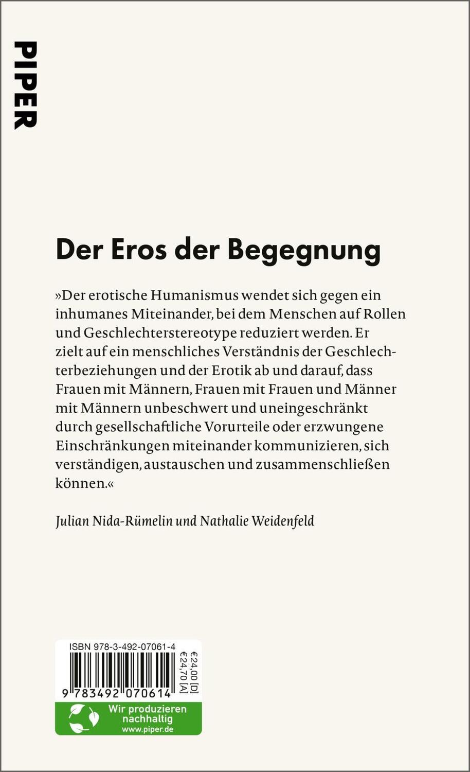 Rückseite: 9783492070614 | Erotischer Humanismus | Julian Nida-Rümelin (u. a.) | Buch | 240 S.