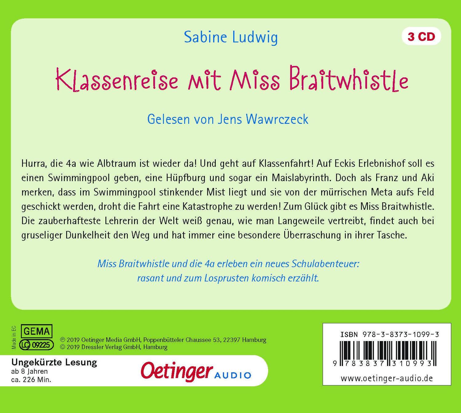 Rückseite: 9783837310993 | Klassenreise mit Miss Braitwhistle (3CD) | Sabine Ludwig | Audio-CD