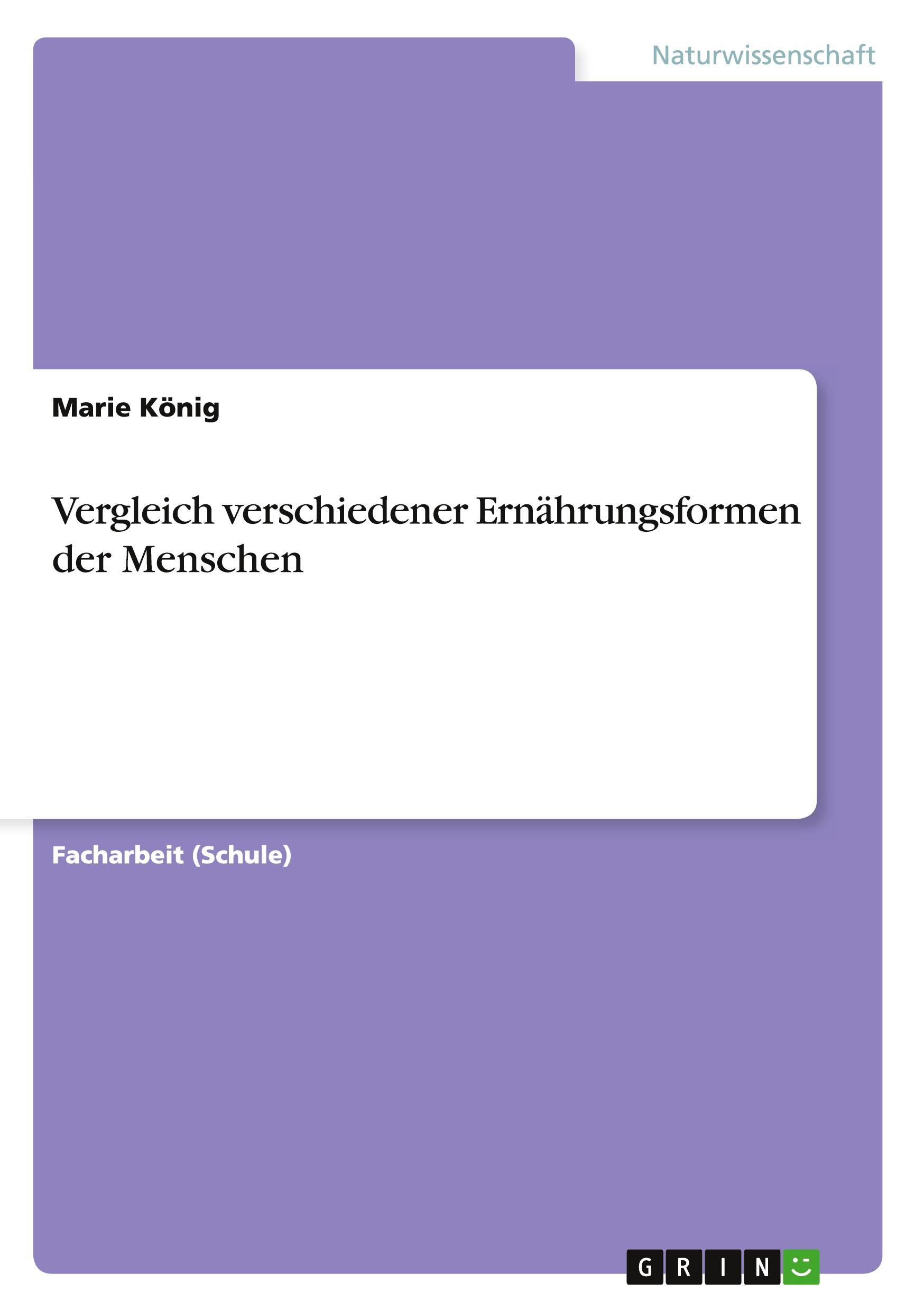 Cover: 9783668004351 | Vergleich verschiedener Ernährungsformen der Menschen | Marie König