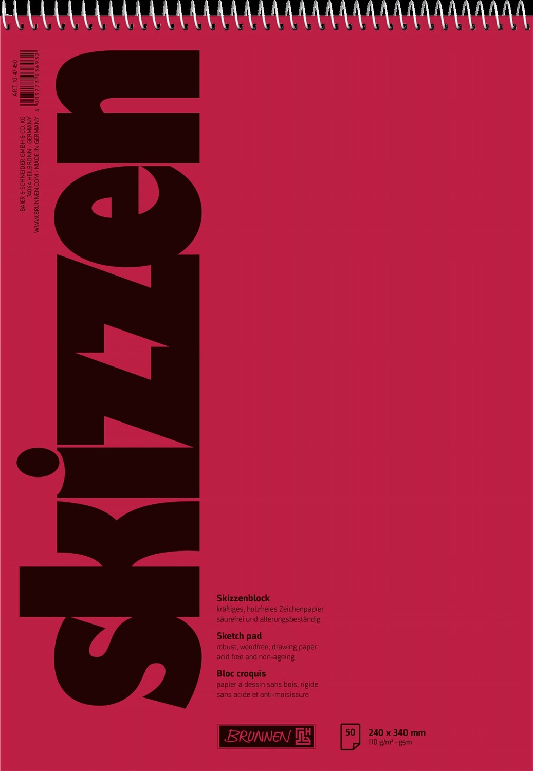 Cover: 4003273036932 | Brunnen Skizzenblock 24x33cm 50 Blatt Spiral | 1047450 | 2020