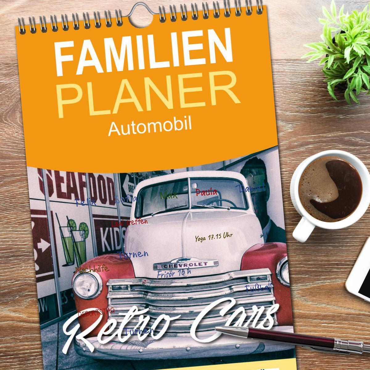 Bild: 9783457106952 | Familienplaner 2025 - Retro Cars mit 5 Spalten (Wandkalender, 21 x...