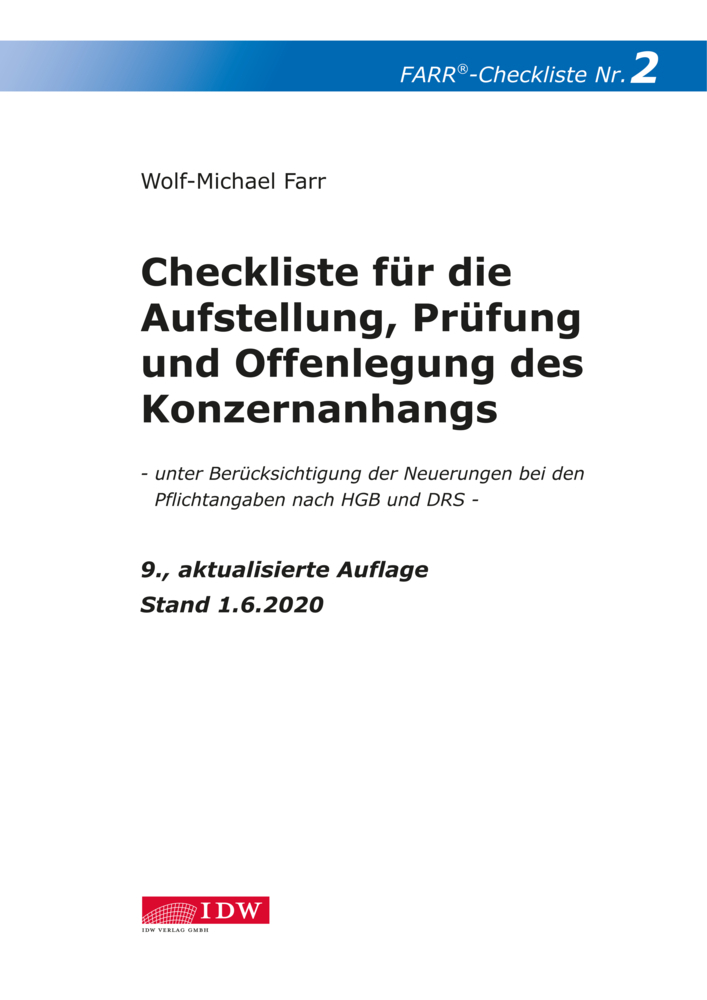 Cover: 9783802125119 | Farr, Checkliste 2 (Konzernanhang), 9. Aufl. | Wolf-Michael Farr