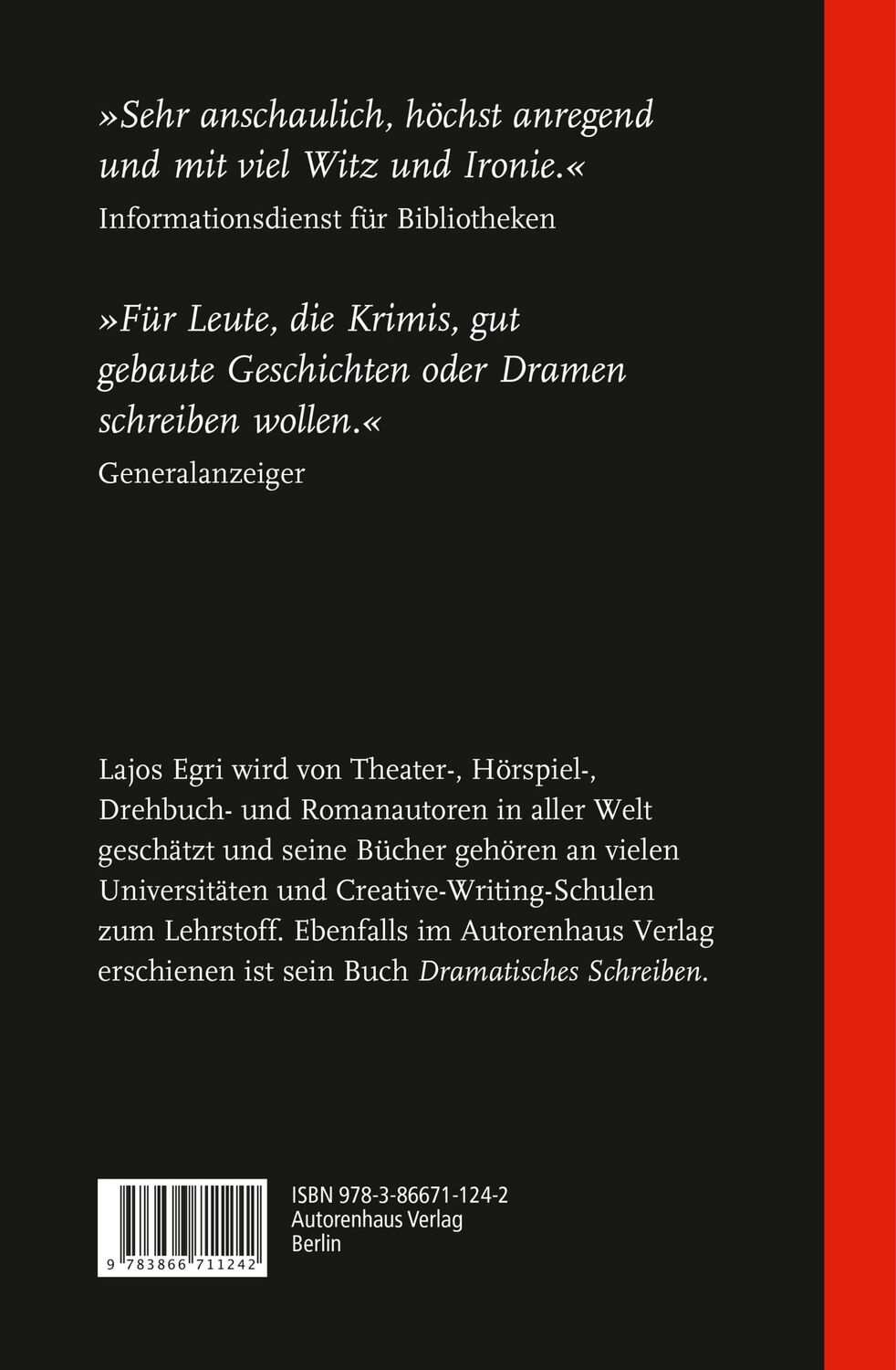 Rückseite: 9783866711242 | Literarisches Schreiben | Lajos Egri | Buch | 205 S. | Deutsch | 2014